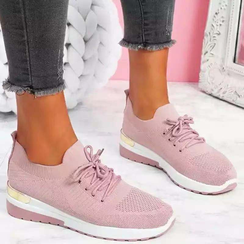 Women's Mesh Square Toe Lace-up Closure Patchwork Casual Sneakers