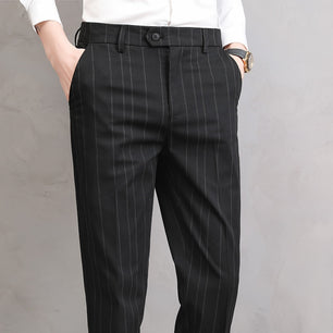 Men's Polyester Zipper Fly Closure Striped Pattern Casual Pants
