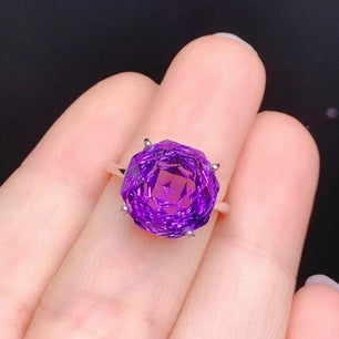 Women's 100% 925 Sterling Silver Amethyst Prong Setting Ring