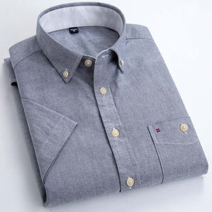 Men's Cotton Turndown Collar Short Sleeve Solid Formal Shirt