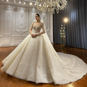 Women's Sweetheart Neck Full Sleeves Court Train Wedding Dress