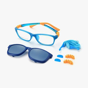 Kid's Acetate Polarized Clips On Rectangle Pattern Sunglasses