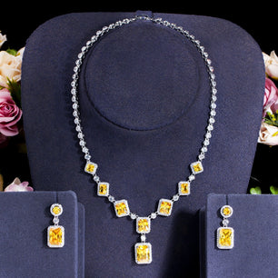 Women's Copper Cubic Zirconia Square Pattern Wedding Jewelry Set