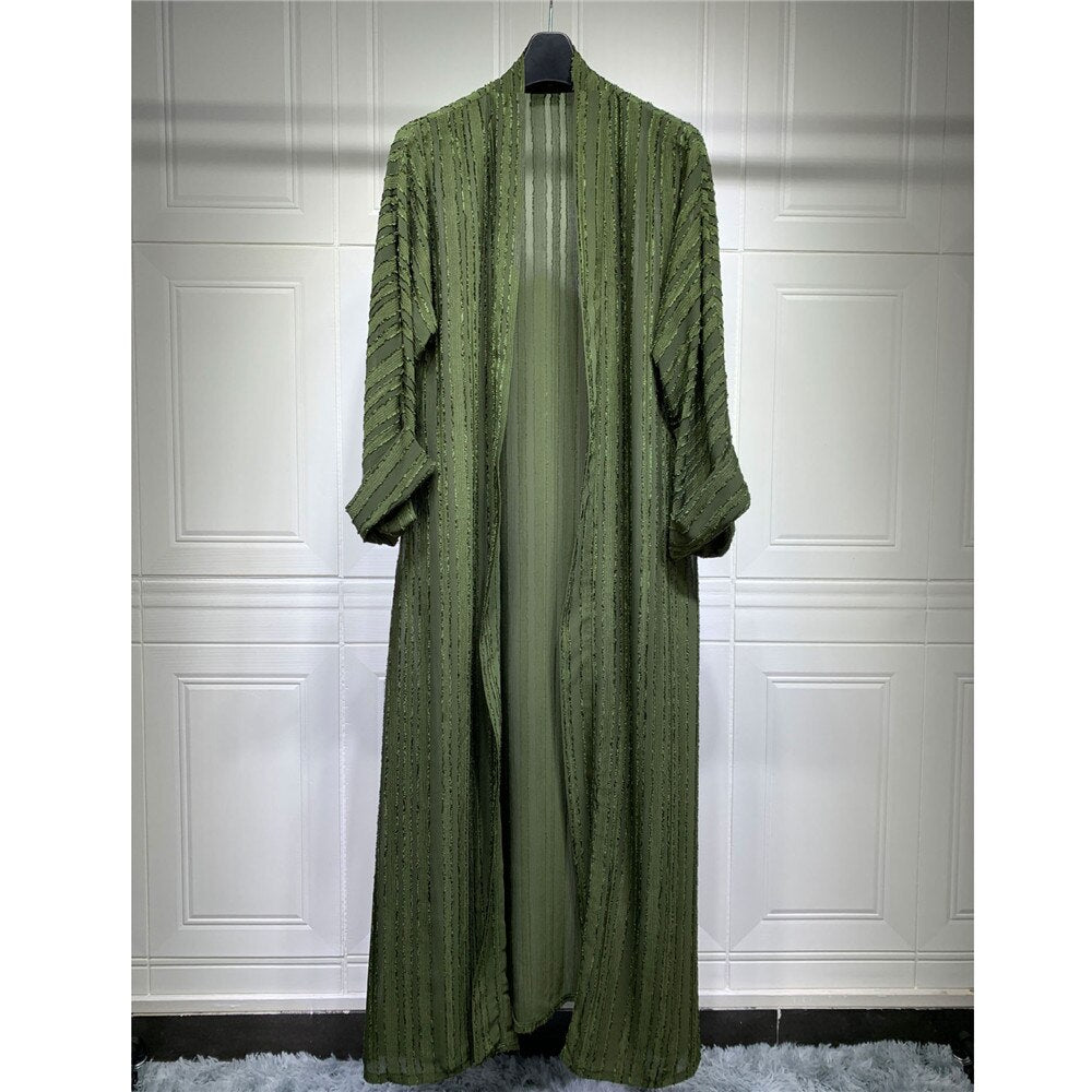 Women's Arabian Polyester Full Sleeves Striped Elegant Open Abaya