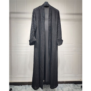 Women's Arabian Polyester Full Sleeves Striped Elegant Open Abaya