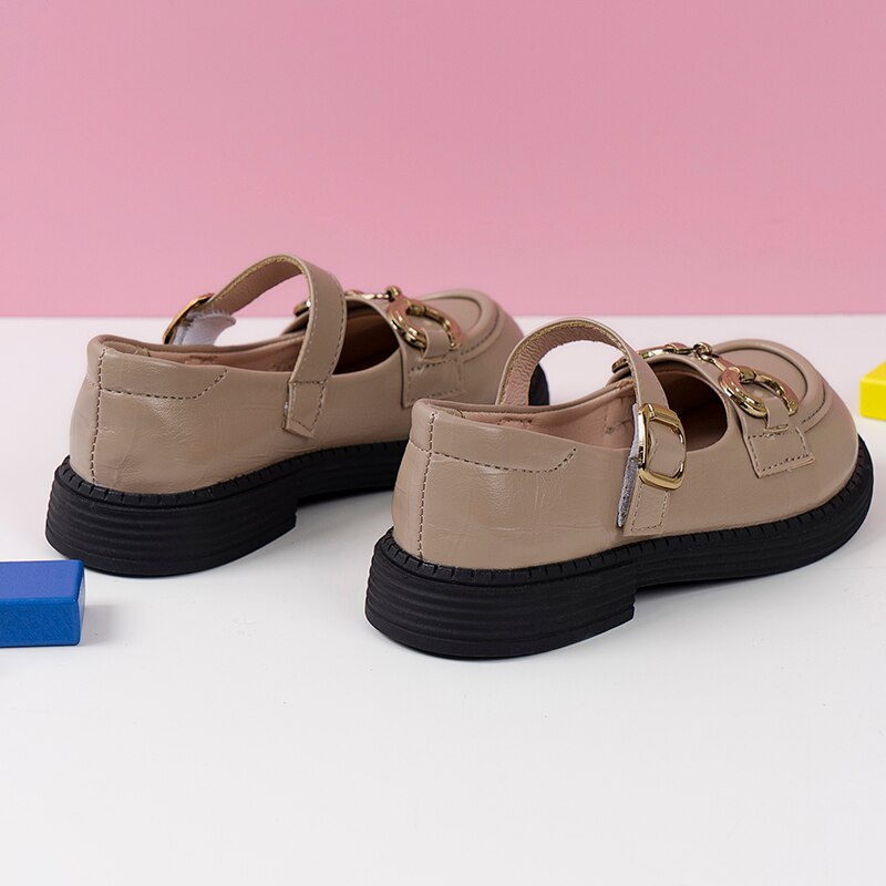 Kid's PU Round Toe Buckle Closure Solid Pattern Elegant Shoes