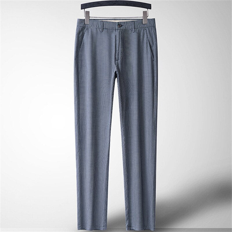 Men's Cotton Mid Waist Zipper Fly Closure Printed Casual Pants