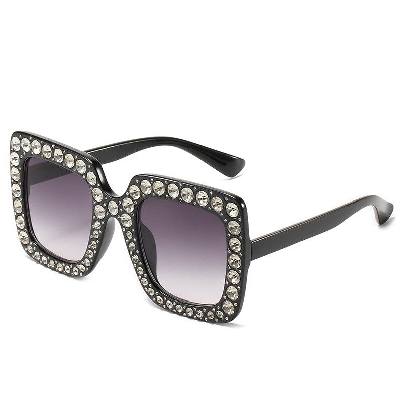 Kid's Plastic Frame Retro Rhinestone Oversized Square Sunglasses