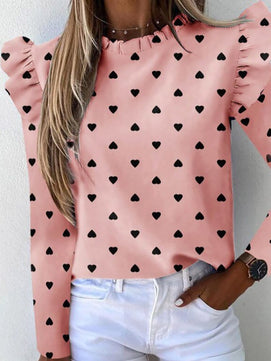 Women's O-Neck Polyester Full Sleeve Pullover Slim Print Blouses