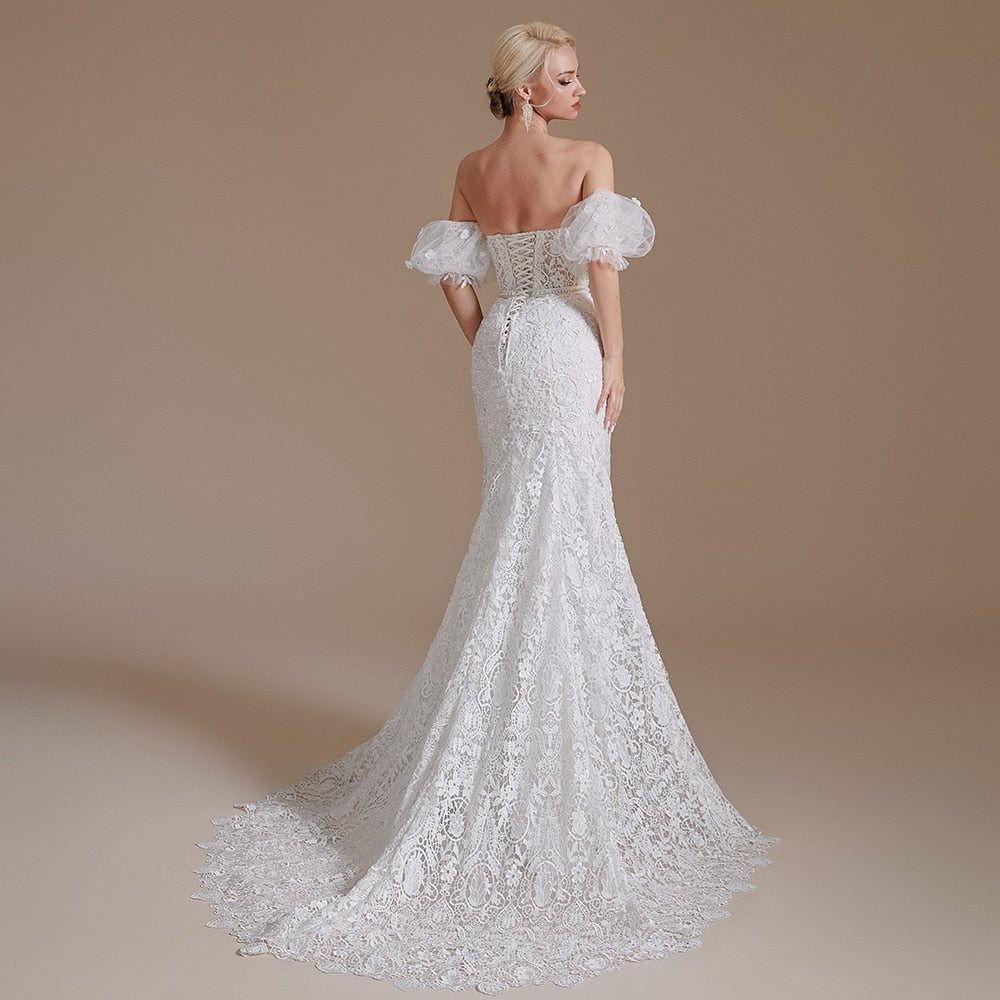 Women's Sweetheart Neck Off-Shoulder Lace-Up Wedding Dress