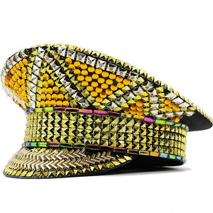 Women's Polyester Sun Protection Luxury Rhinestone Military Hat