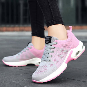 Women's Round Toe Mesh Pattern Sports Lace-up Sneakers