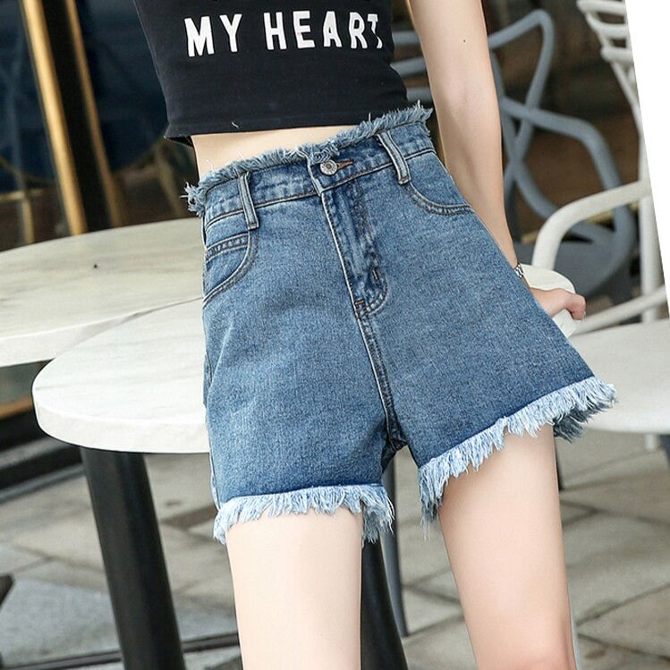 Women's High Waist Solid Zipper Fly Closure Denim Jeans Shorts