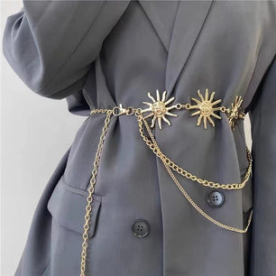 Women's Metal Floral Pattern Multilayer High Waist Chain Belt