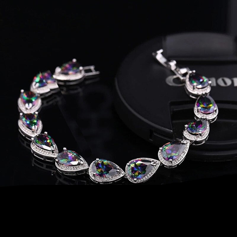 Women's Copper Cubic Zirconia Link Chain Round Pattern Bracelet