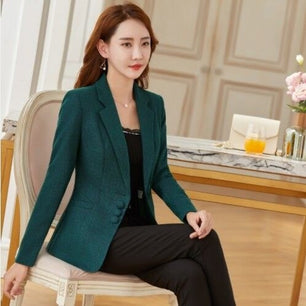 Women's Cotton Full Sleeves Single Button Elegant Slim Blazer