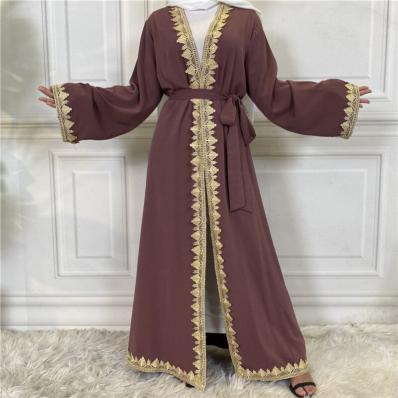 Women's Arabian Polyester Full Sleeve Embroidery Open Abaya