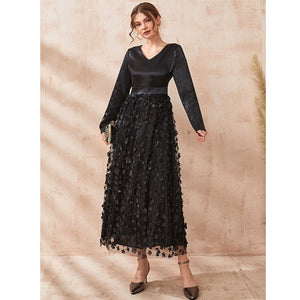 Women's Arabian V-Neck Polyester Full Sleeves Party Wear Dresses