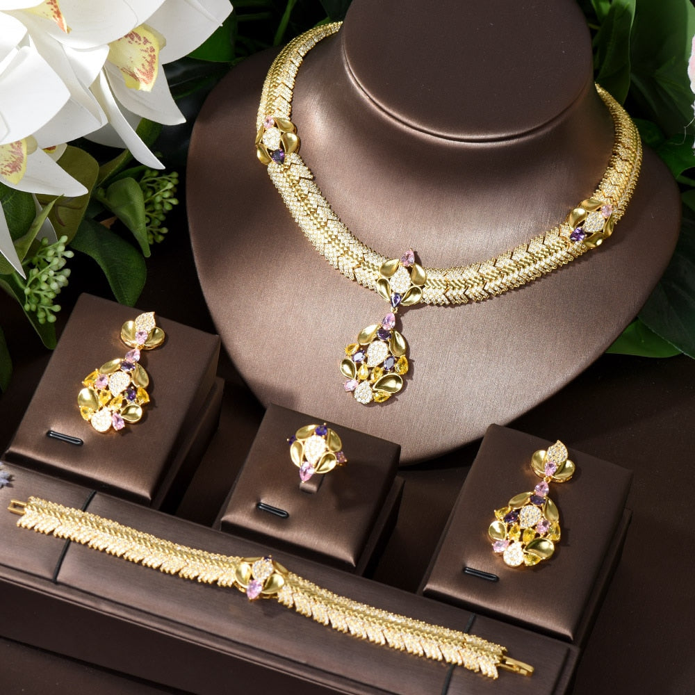 Women's Copper Cubic Zirconia Luxury Wedding Trendy Jewelry Sets