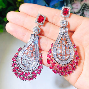 Women's Copper Cubic Zirconia Geometric Pattern Drop Earrings