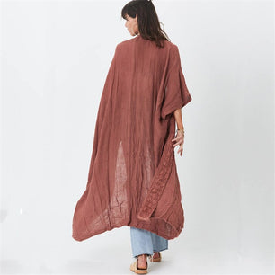 Women's Polyester Full Sleeve Mesh Pattern Kaftan Beach Cover Up