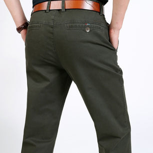 Men's Cotton High Waist Zipper Fly Closure Plain Casual Pants