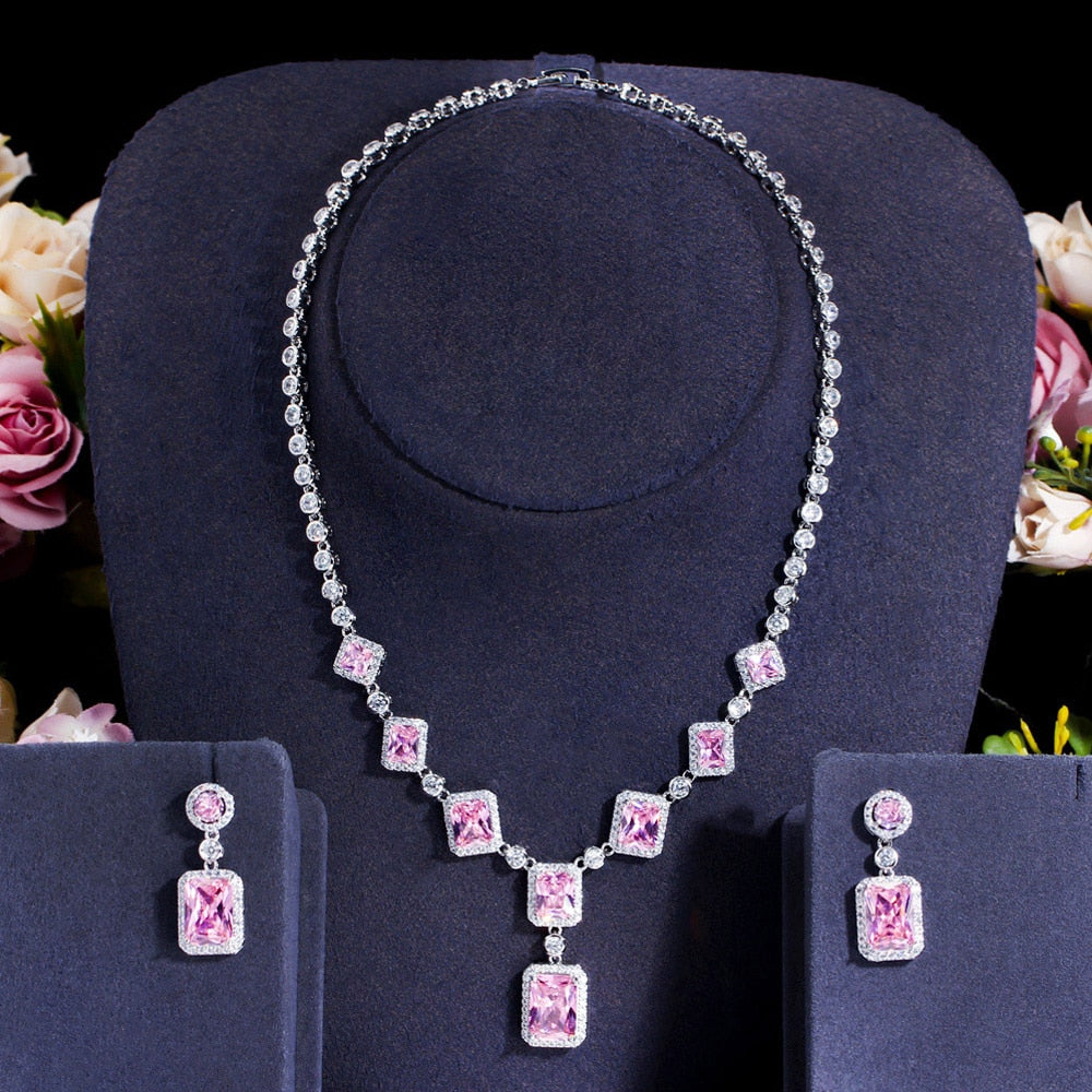 Women's Copper Cubic Zirconia Square Pattern Wedding Jewelry Set