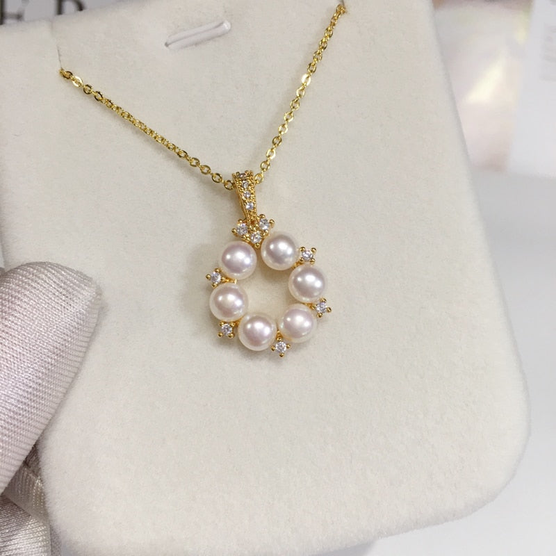 Women's Gold Filled Freshwater Pearl Trendy Round Necklaces