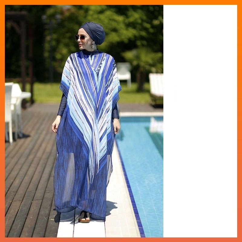 Women's Arabian Acrylic Full Sleeves Printed Modest Swimwear Dress