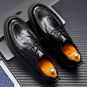 Men's Leather Round Toe Lace-Up Closure Plain Formal Wear Shoes