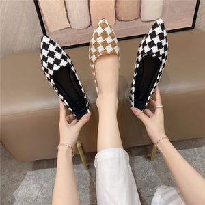 Women's Mesh Pointed Toe Slip On Closure Plaid Casual Shoes