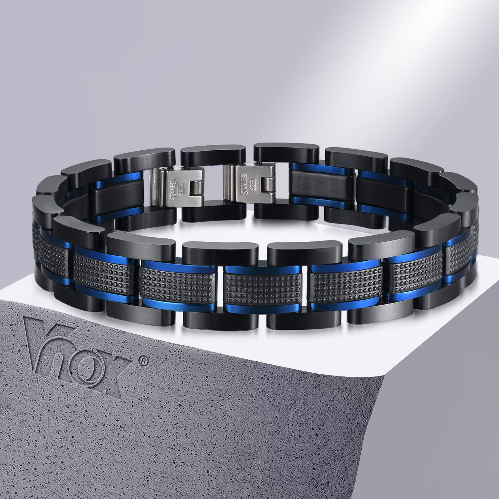 Men's Stainless Steel Fold Over Clasp Round Luxury Bracelet