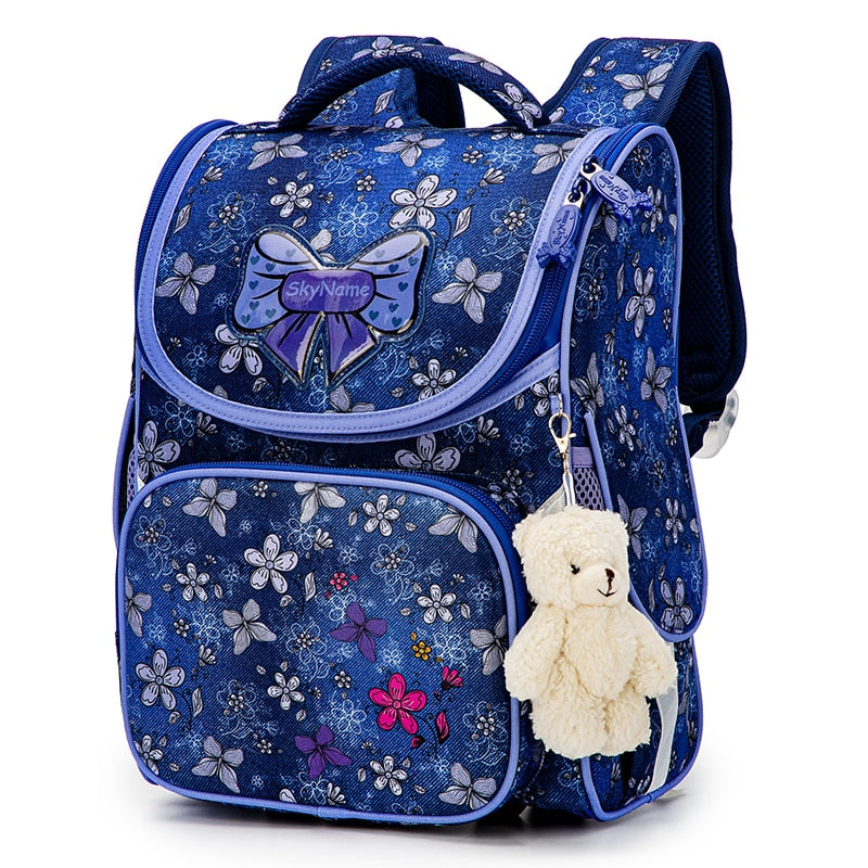 Kid's Girl Nylon Floral Pattern Zipper Closure School Backpack