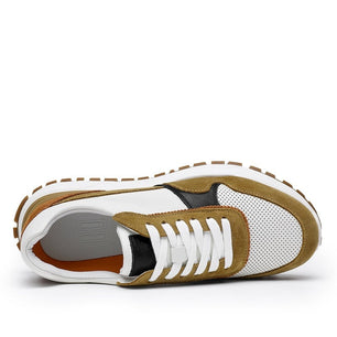 Men's Genuine Leather Round Toe Lace-up Breathable Casual Sneaker