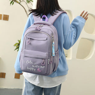 Kid's Girl Nylon Letter Pattern Zipper Closure School Backpack