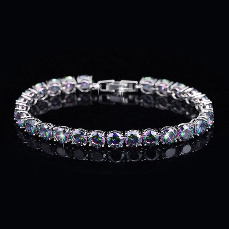 Women's Copper Cubic Zirconia Link Chain Round Pattern Bracelet