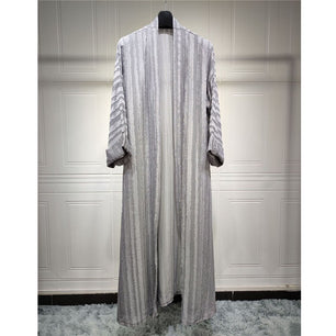 Women's Arabian Polyester Full Sleeves Striped Elegant Open Abaya