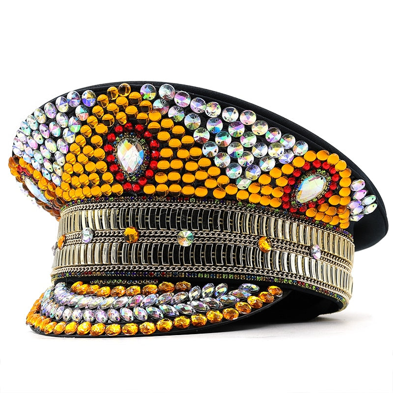 Women's Polyester Sun Protection Luxury Rhinestone Military Hat