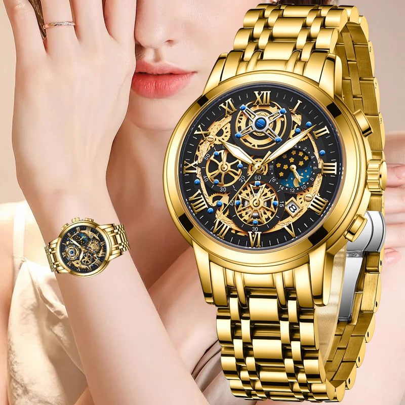 Women's Stainless Steel Round Shaped Waterproof Luxury Watch