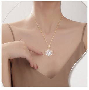 Women's Gold Filled Zircon Freshwater Pearl Trendy Star Necklace