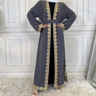 Women's Arabian Polyester Full Sleeve Embroidery Open Abaya