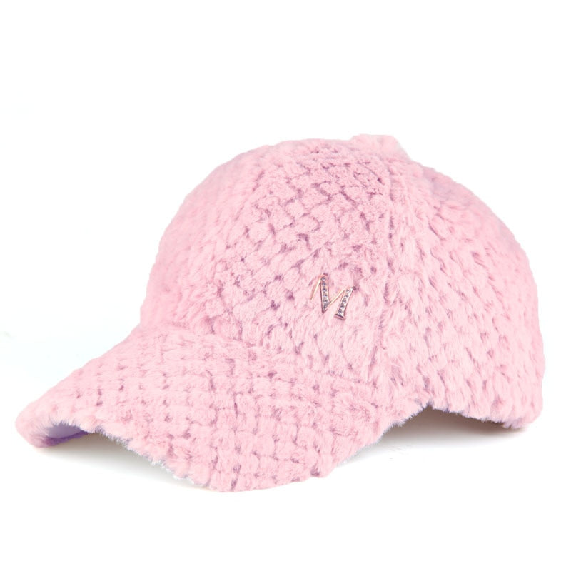 Women's Fur Solid Pattern Elegant Trendy Casual Wear Baseball Cap