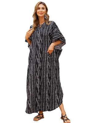 Women's Polyester Front Button Closure Kaftan Beachwear Cover Up