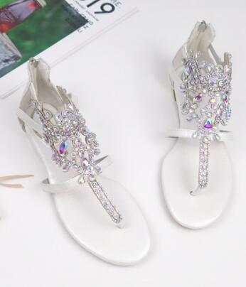 Women's PU Peep Toe Rhinestone Flip Flop Ankle Strap Sandals