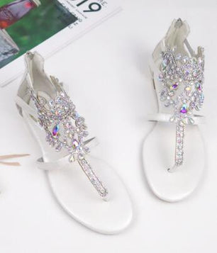 Women's PU Peep Toe Rhinestone Flip Flop Ankle Strap Sandals