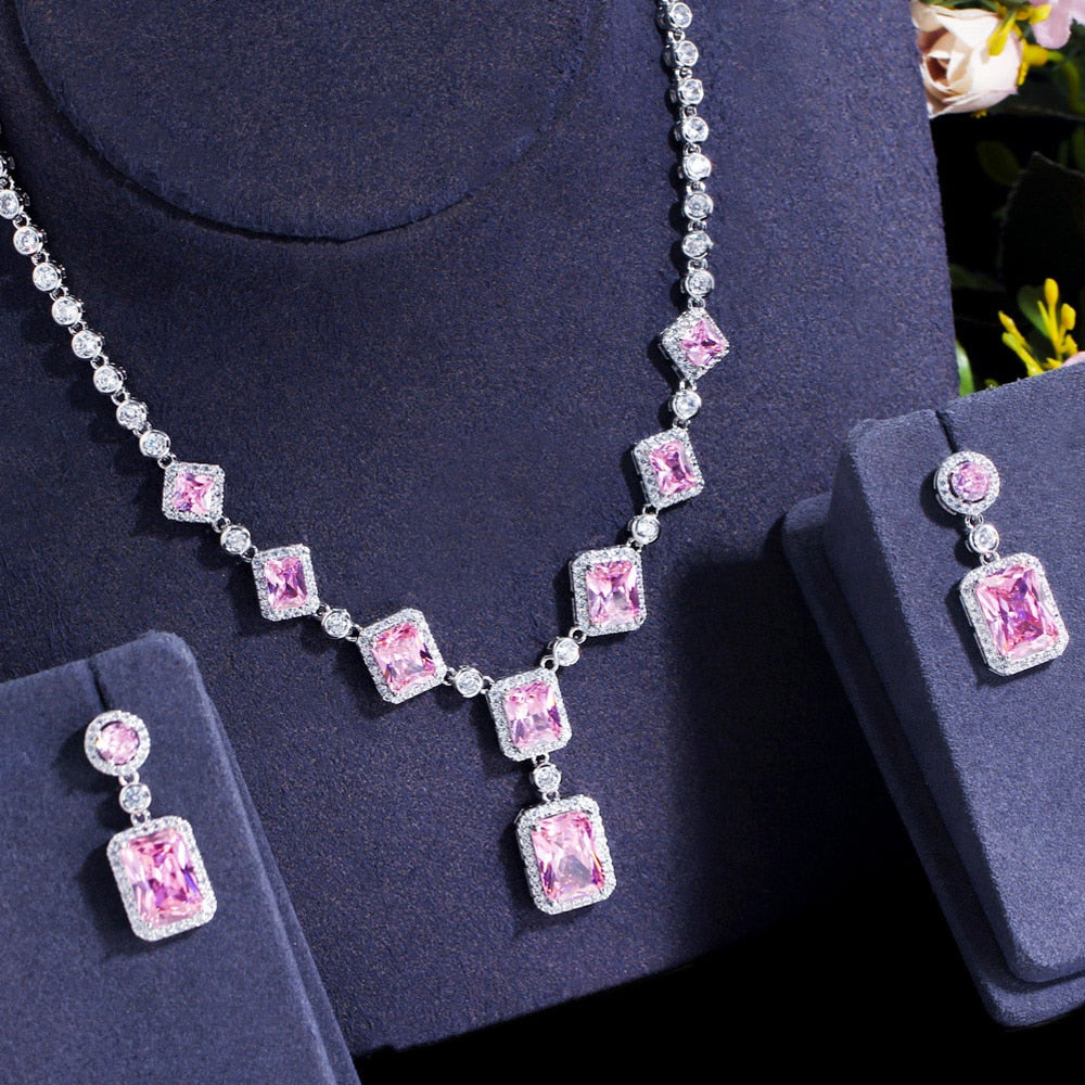 Women's Copper Cubic Zirconia Square Pattern Wedding Jewelry Set