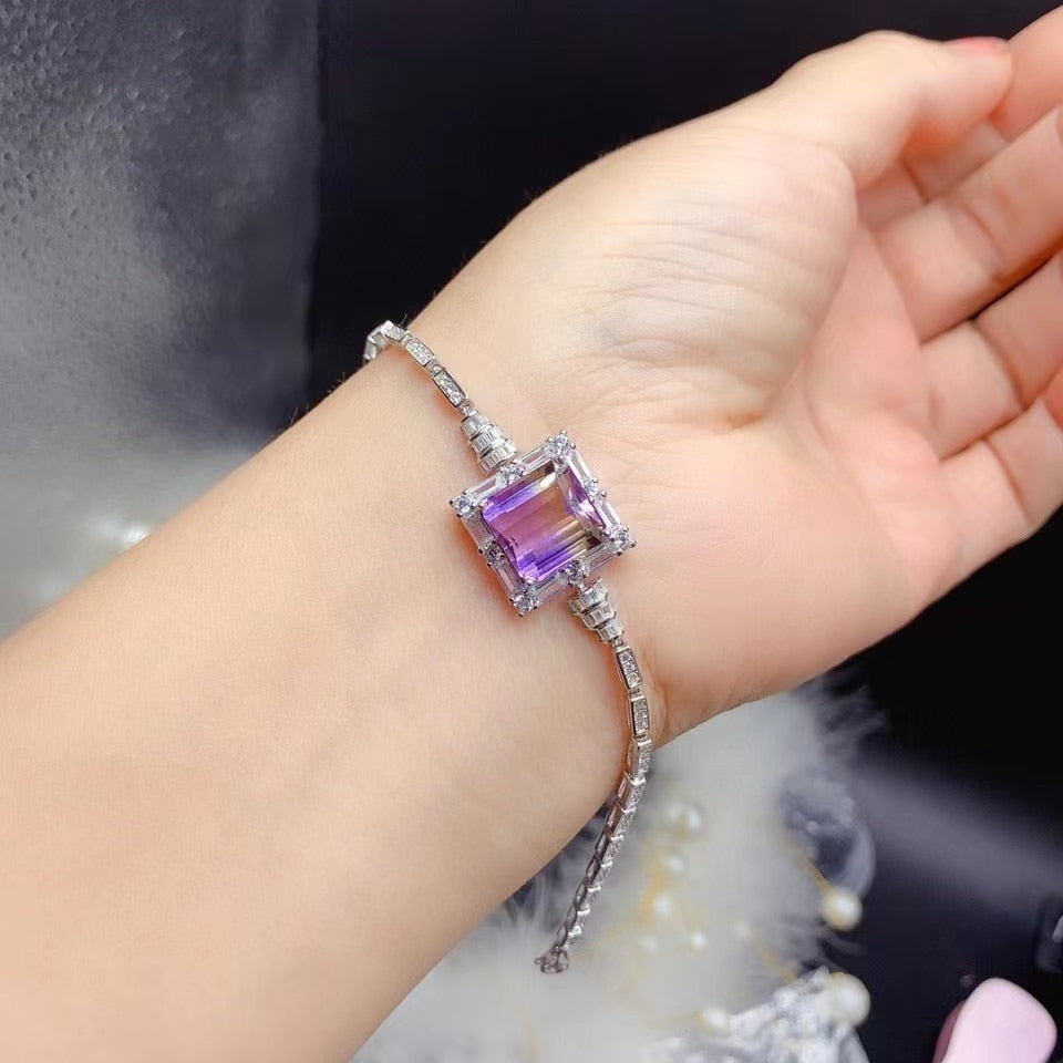 Women's 100% 925 Sterling Silver Natural Amethyst Party Bracelet