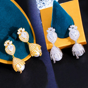 Women's Copper Cubic Zirconia Luxury Wedding Classic Earrings