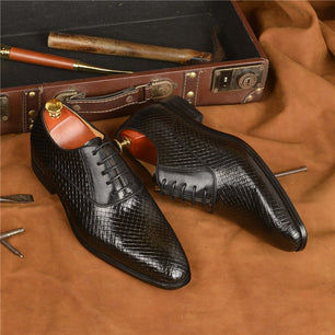 Men's Genuine Leather Pointed Toe Lace-up Closure Luxury Shoes