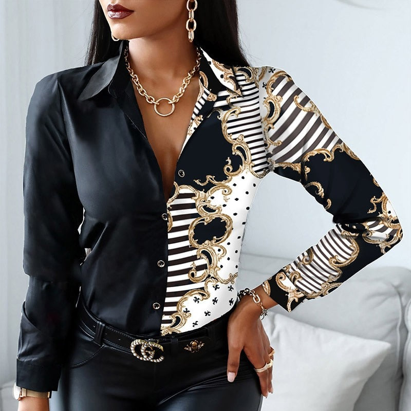 Women's Polyester Turn-Down Collar Full Sleeves Casual Blouses